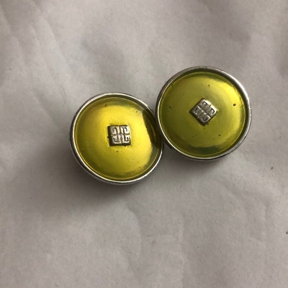 Vtg Givenchy Neon Green/Silver Clip on Earrings - Picture 1 of 3